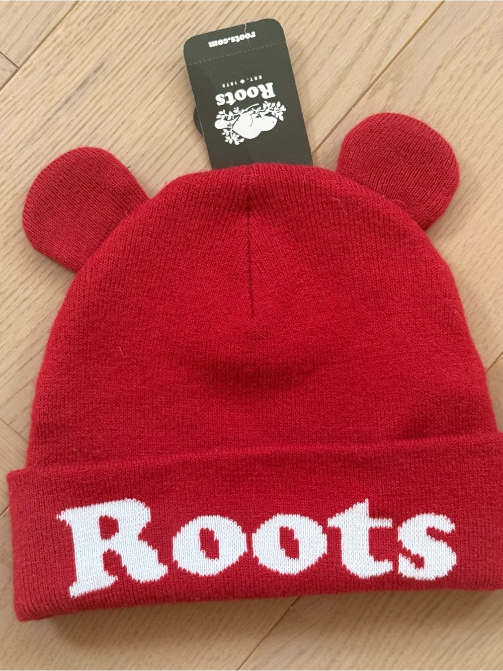 Roots Red Knit Beanie with Bear Ear Accents